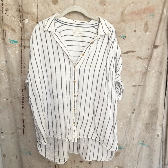 J Crew Relaxed-Fit Short-Sleeve Baird McNutt Irish Linen Shirt, Graphite Stripe - Picture 2 of 4